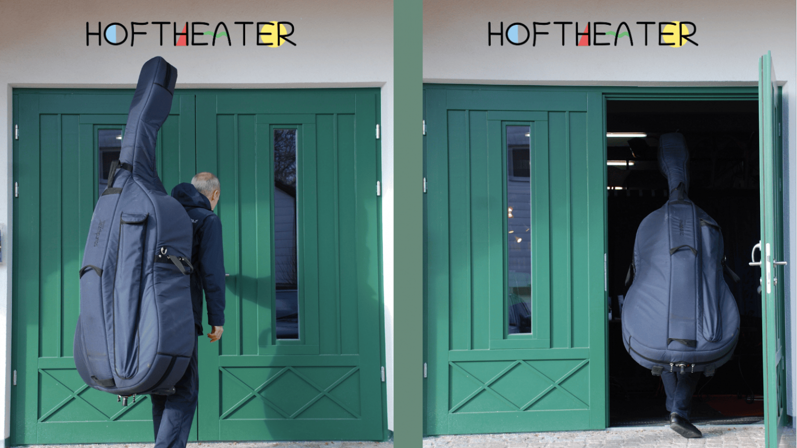 Ein Kontrabassist auf dem Weg zur Arbeit